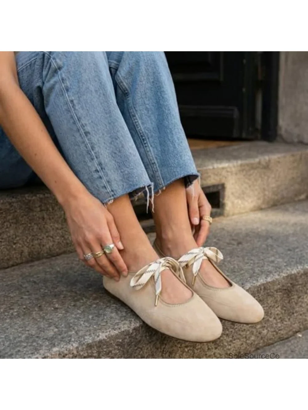Lace Up Ballet Flats Women Round Toe Mary Jane Faux Suede Ballerina Slip On